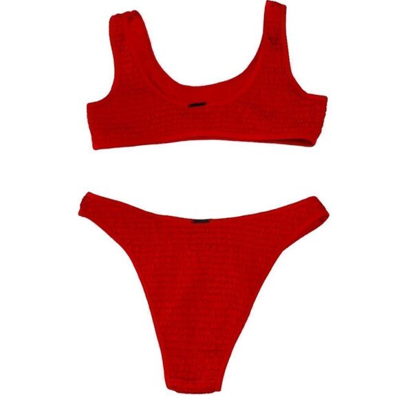 Kendall & Kylie Henely Red Rouched 2 Piece Swimwear Set  Size Large - Picture 5 of 9